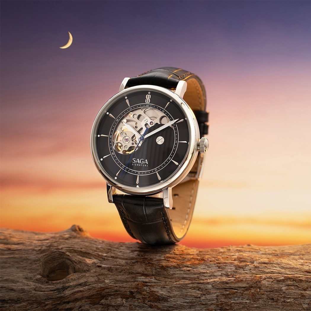 Dress Watch – Bí quyết tạo dấu ấn đẳng cấp quý ông 13 Đồng hồ nam Saga Semi-skeleton dây da đen