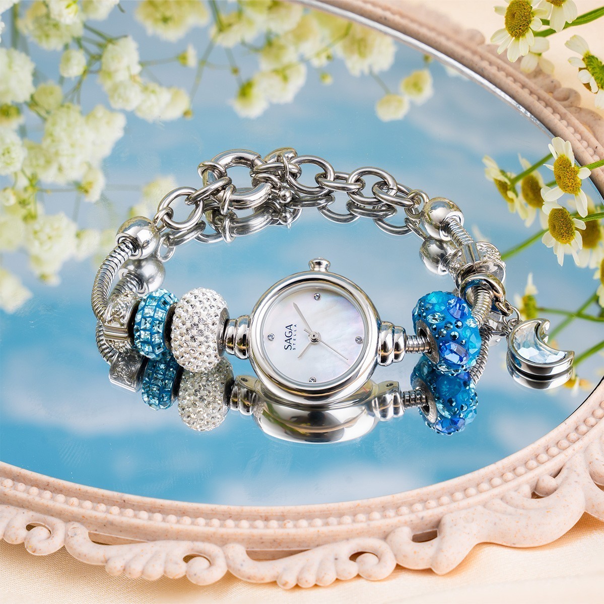 Saga Charm 53229-SVMWSV-8 – Mặt Số 20mm, Đính đá Swarovski, xà cừ, charm xanh dương 7 Saga Charm 53229-SVMWSV-8 - chính diện