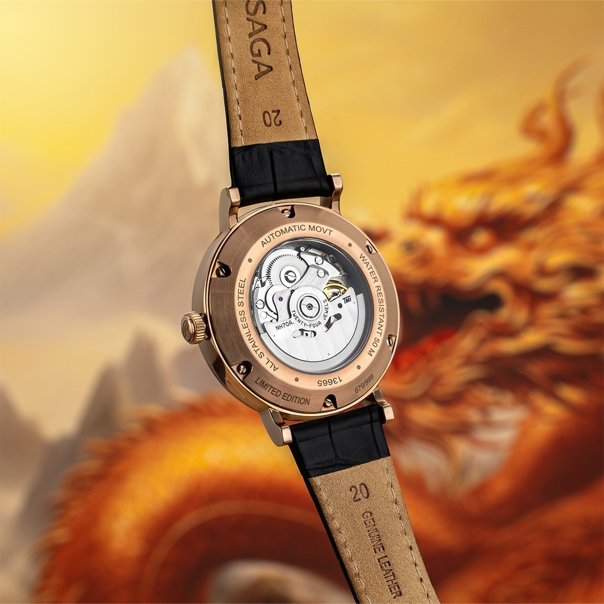 Saga Long Xing Da Da 13665-SVPEBK-3LH – Nam - Đồng hồ Rồng Vàng Giới hạn 999 chiếc - Automatic, lộ cơ 11 Saga 13665-SVPEBK-3LH - Mặt sau