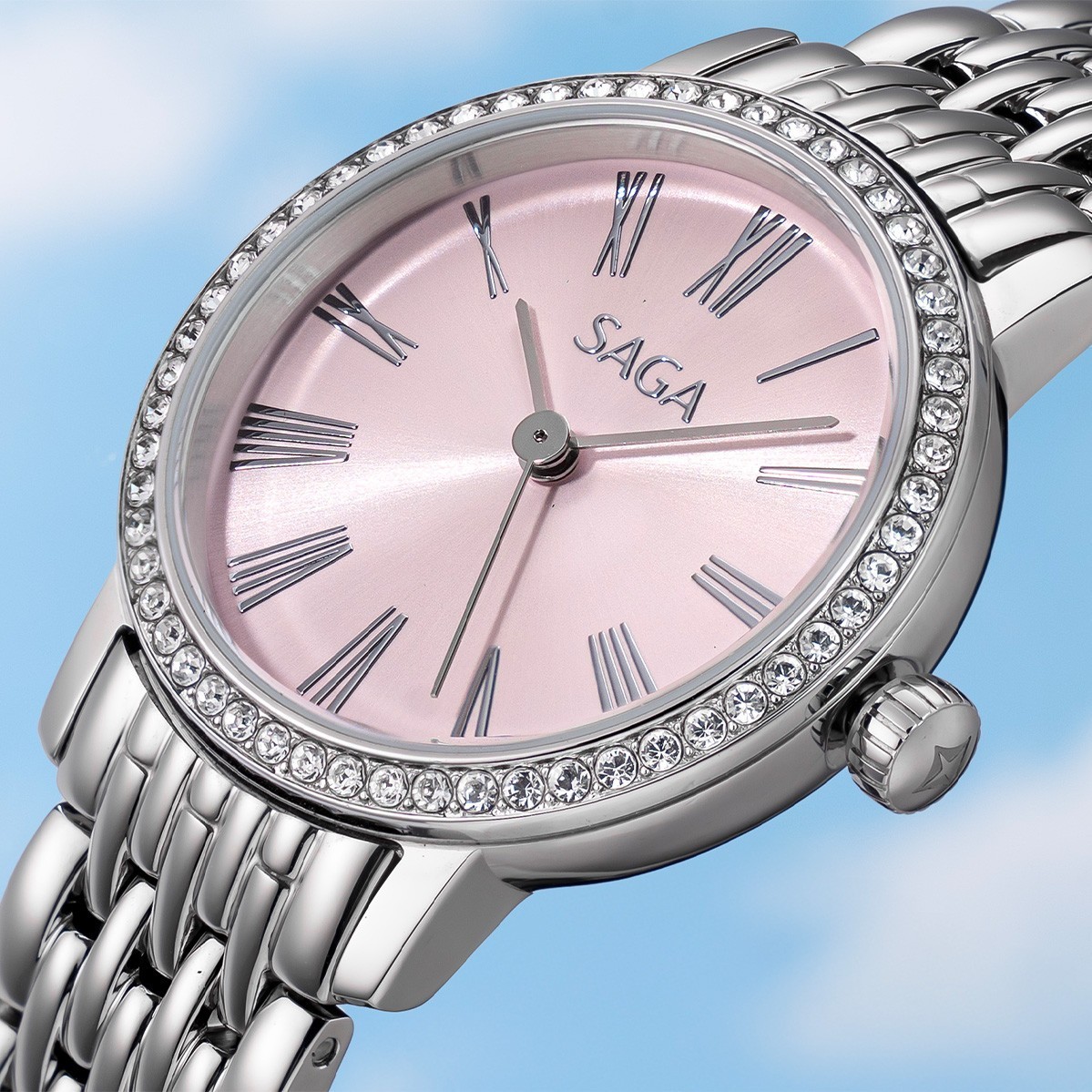 Saga Stella Chance 53578-SVPKSV-2 – Mặt số 35 mm, Đính đá Swarovski, Chống nước 3ATM 7 Đồng hồ Saga 53578-SVPKSV-2 đính đá Swarovski