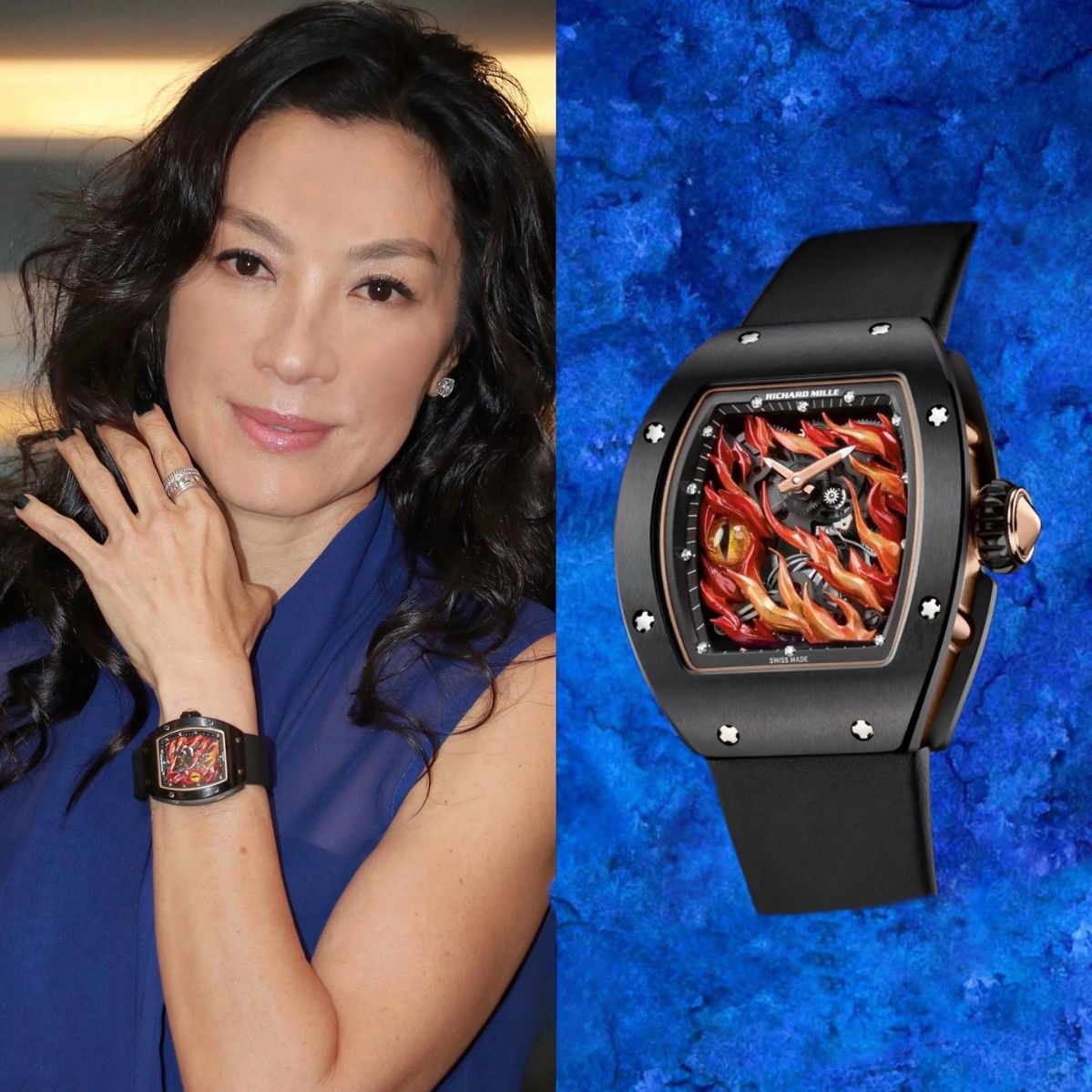 Saga Stella 71865-GPMWGP-2L – Mặt Số 20x27mm, Khảm Xà Cừ, Dây lắc, Đính đá 6 Michelle Yeoh - Richard Mille RM 26-02 Evil Eye