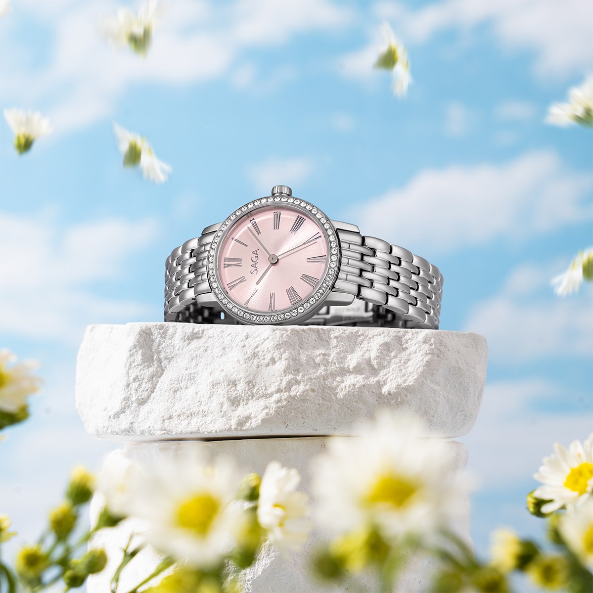 Saga Stella Chance 53578-SVPKSV-2 – Mặt số 35 mm, Đính đá Swarovski, Chống nước 3ATM 8 Phiên bản dây Beads of rice Saga 53578-SVPKSV-2