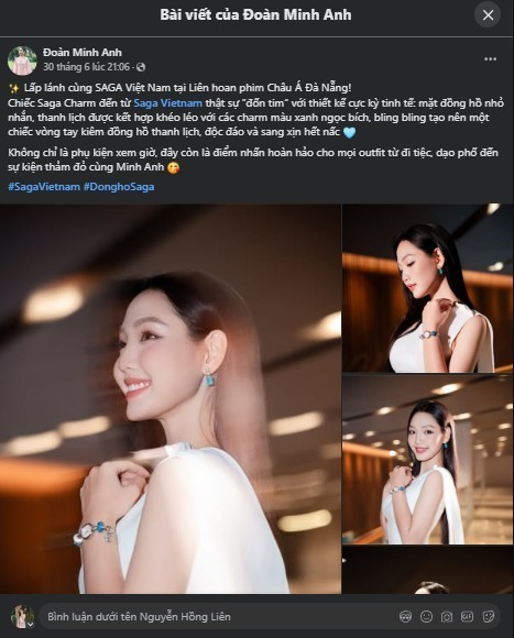 Diễn viên Đoàn Minh Anh diện đồng hồ Saga tại DANAFF III 2 Dòng trạng thái của Minh Anh trên Fanpage