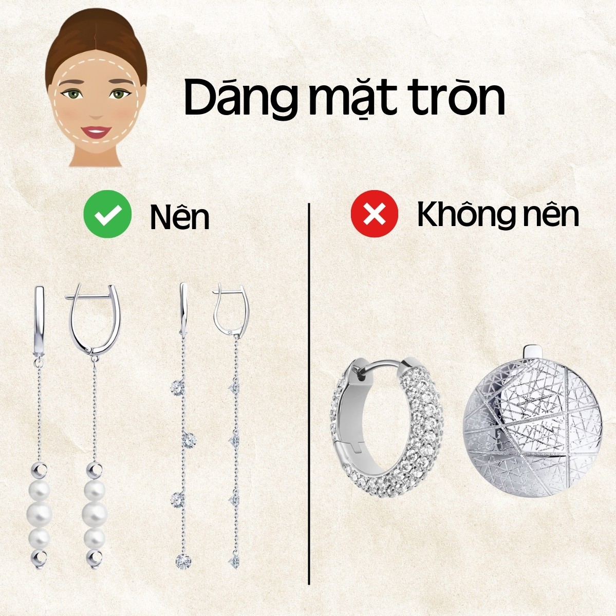 Bông tai phù hợp dáng mặt tròn