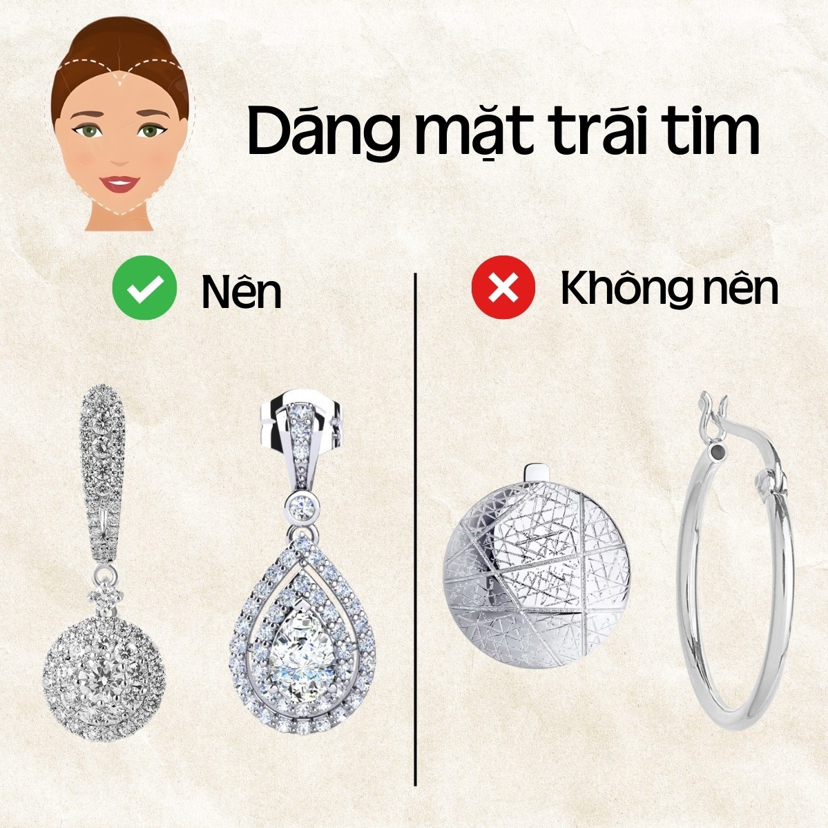 Hoa tai nữ phù hợp dáng mặt trái tim