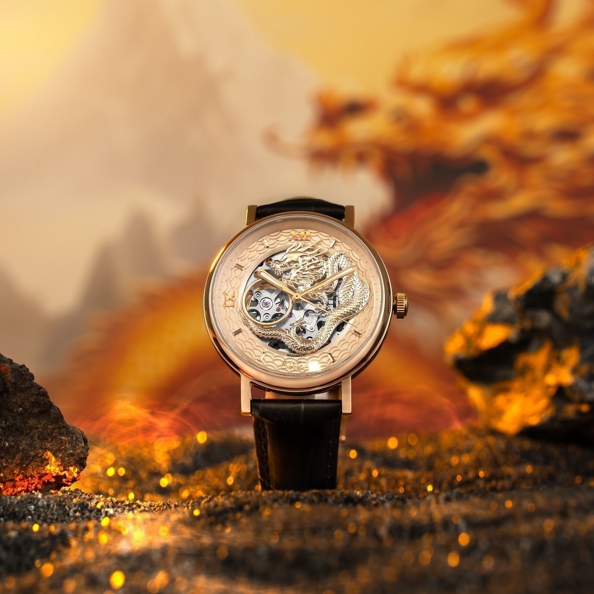 Hình tượng Rồng trên đồng hồ nam Saga