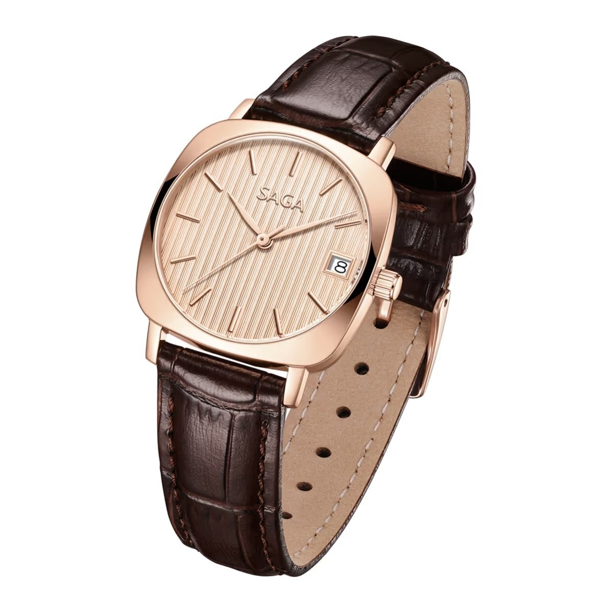 Saga Stella 71980-RGRGBN-2 mặt vuông, dây da nâu