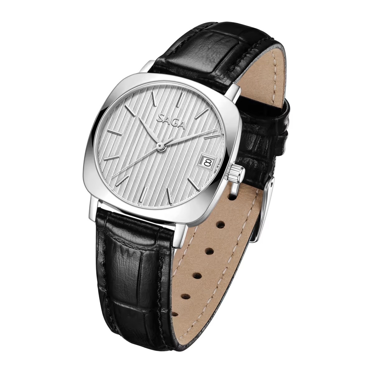 Saga Stella 71980-SVSVBK-2 mặt vuông, dây da đen