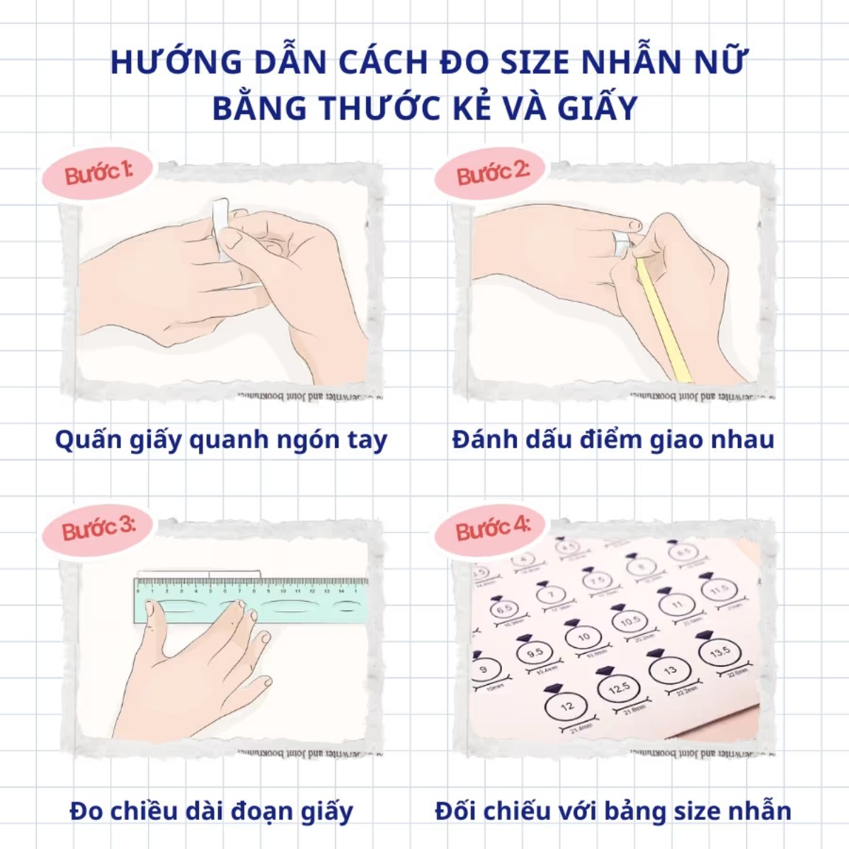 Hướng dẫn đo size nhẫn nữ bằng thước kẻ và giấy