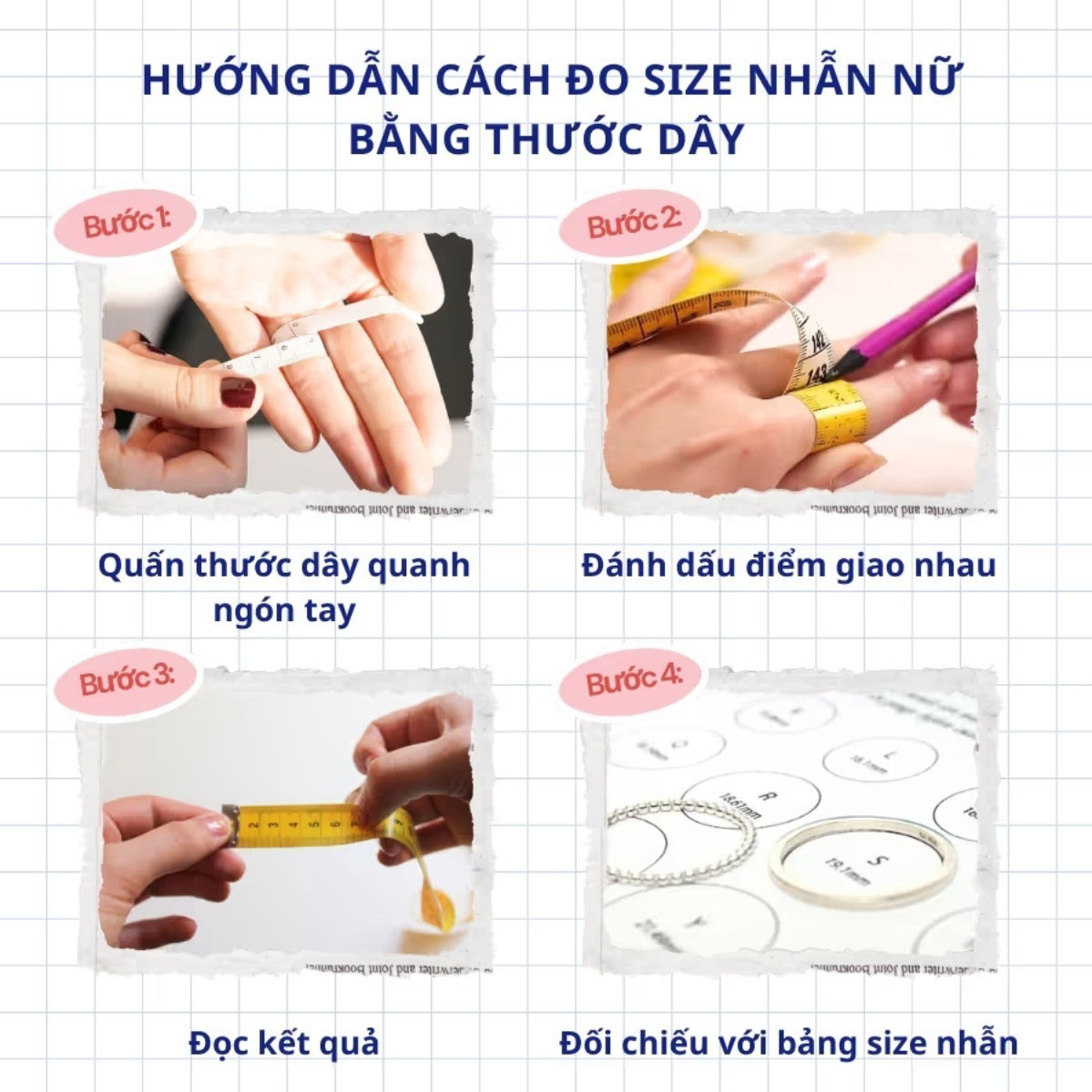Hướng dẫn đo size nhẫn nữ bằng thước dây