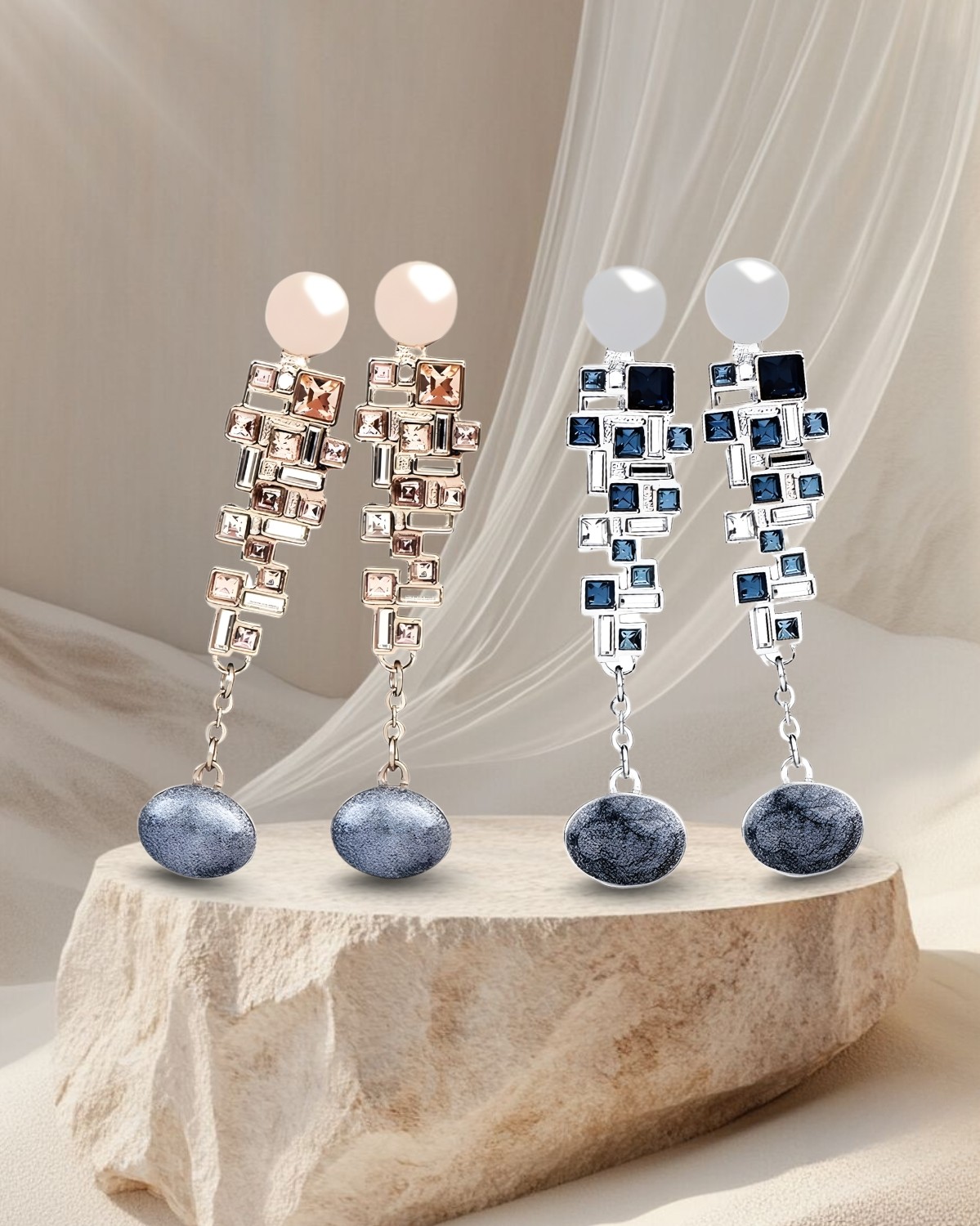 Bông tai dải thác pha lê nữ Saga