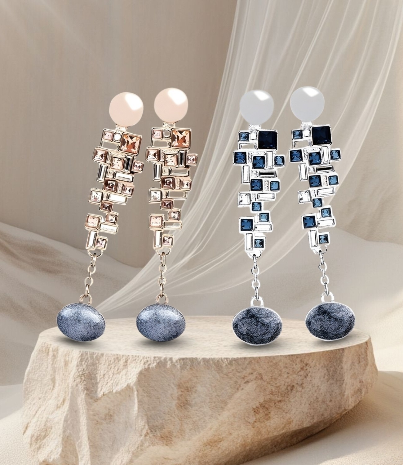 Bông tai dải thác pha lê nữ Saga