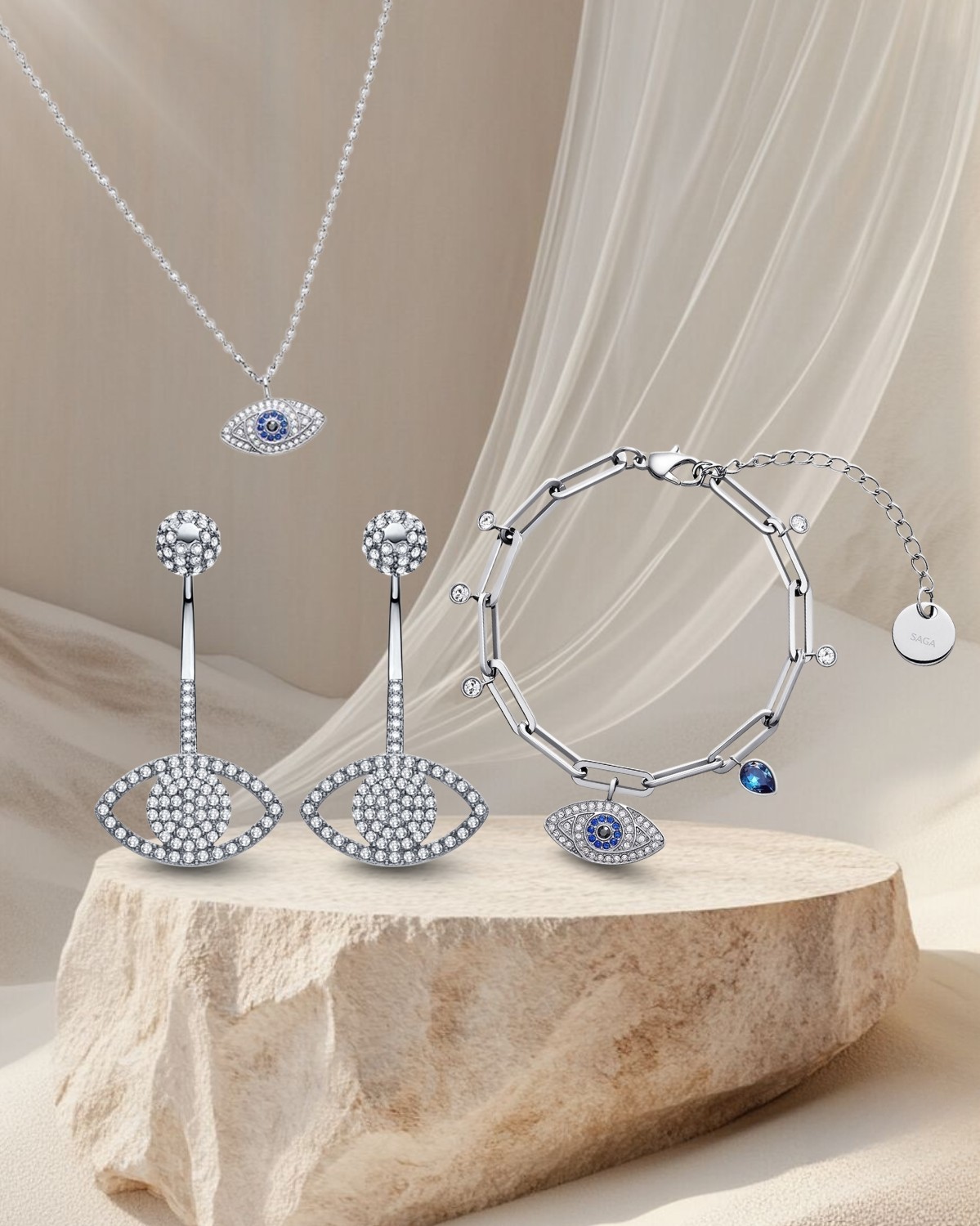 Bộ ba Evil Eye: Hoa tai, dây chuyền, vòng tay Saga