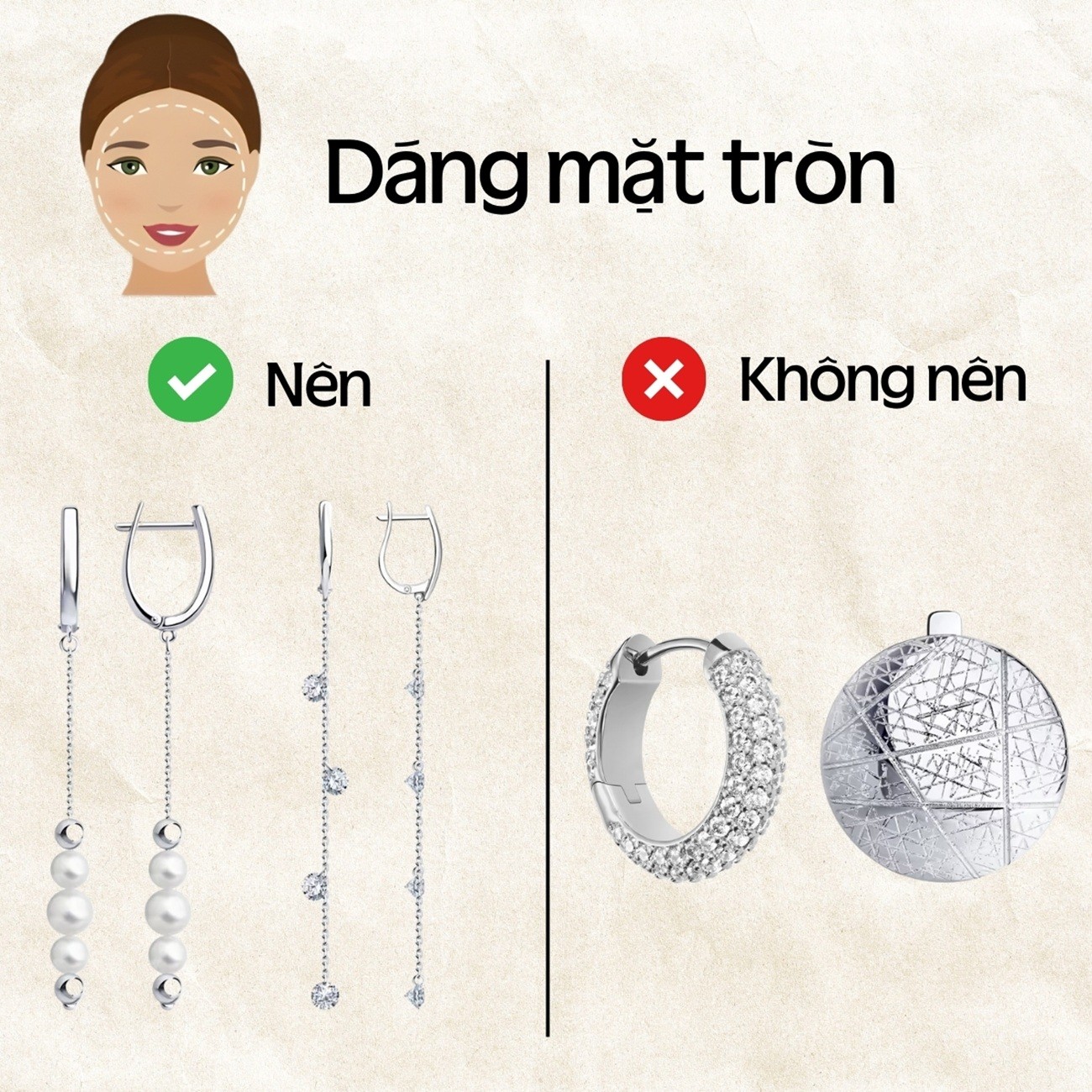 Bông tai phù hợp dáng mặt tròn