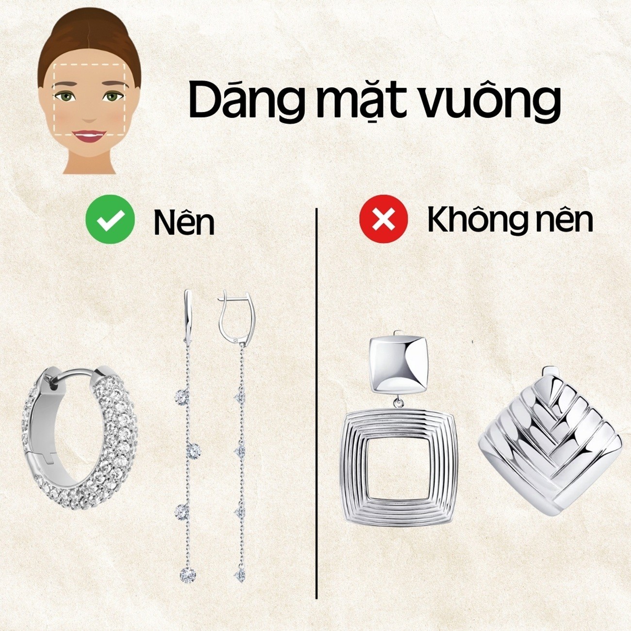 Bông tai nữ phù hợp dáng mặt vuông