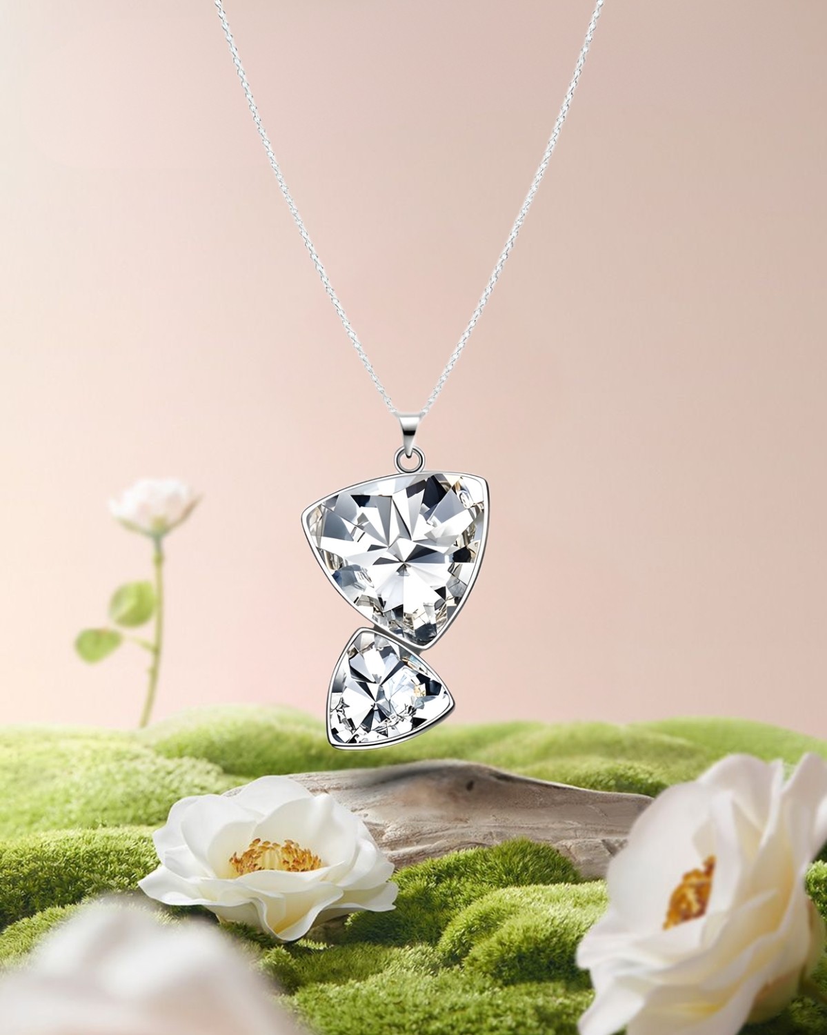 Dây chuyền nữ Saga mặt pha lê ghép đôi