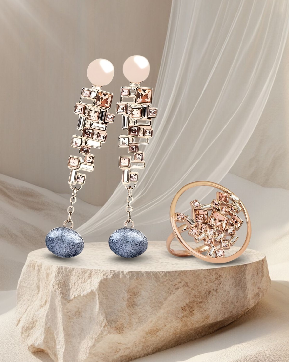 Bông tai nữ kết hợp với nhãn Saga