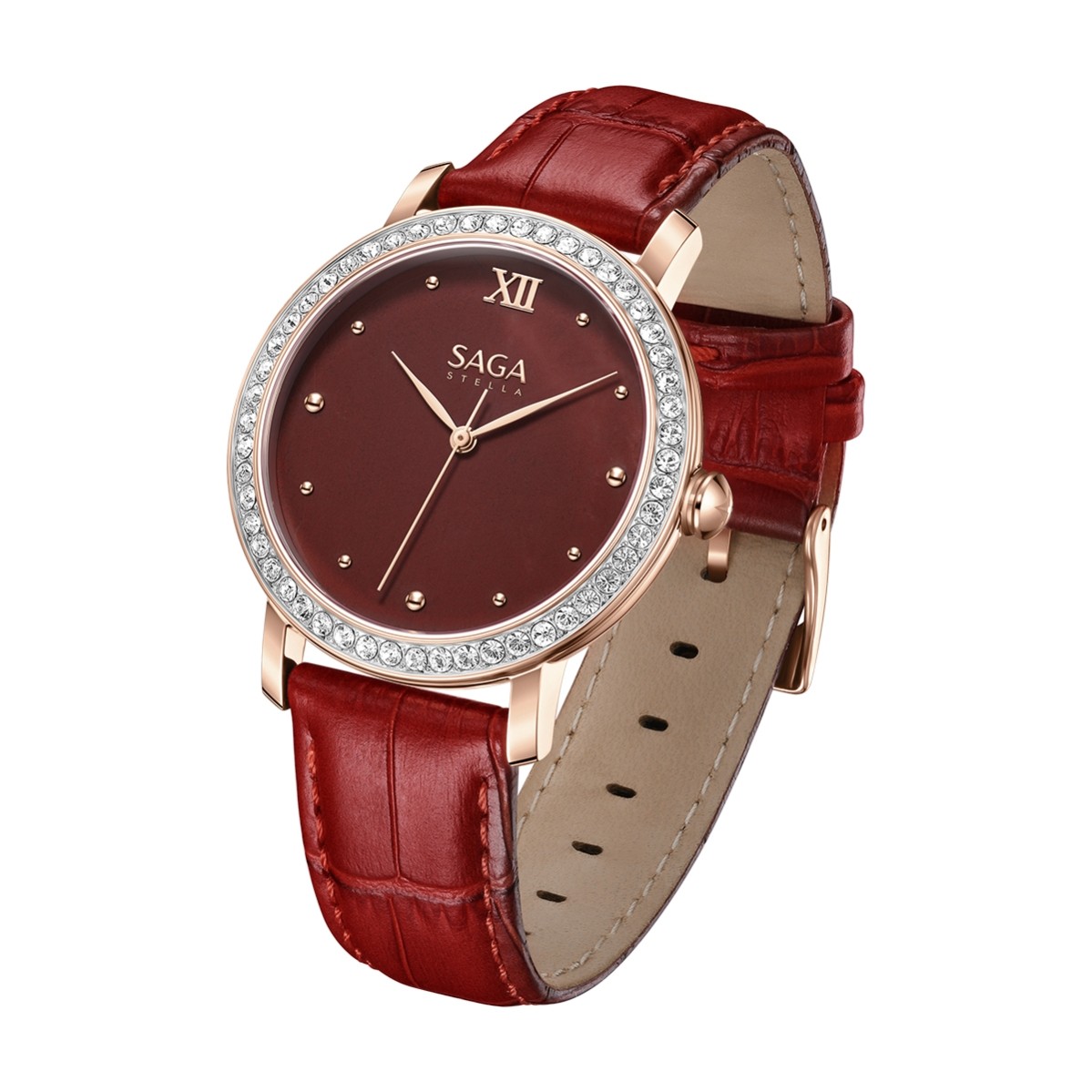 Đồng hồ đeo tay Saga 53479-RGRDRD-2 dây da dập giả vân cá sâu