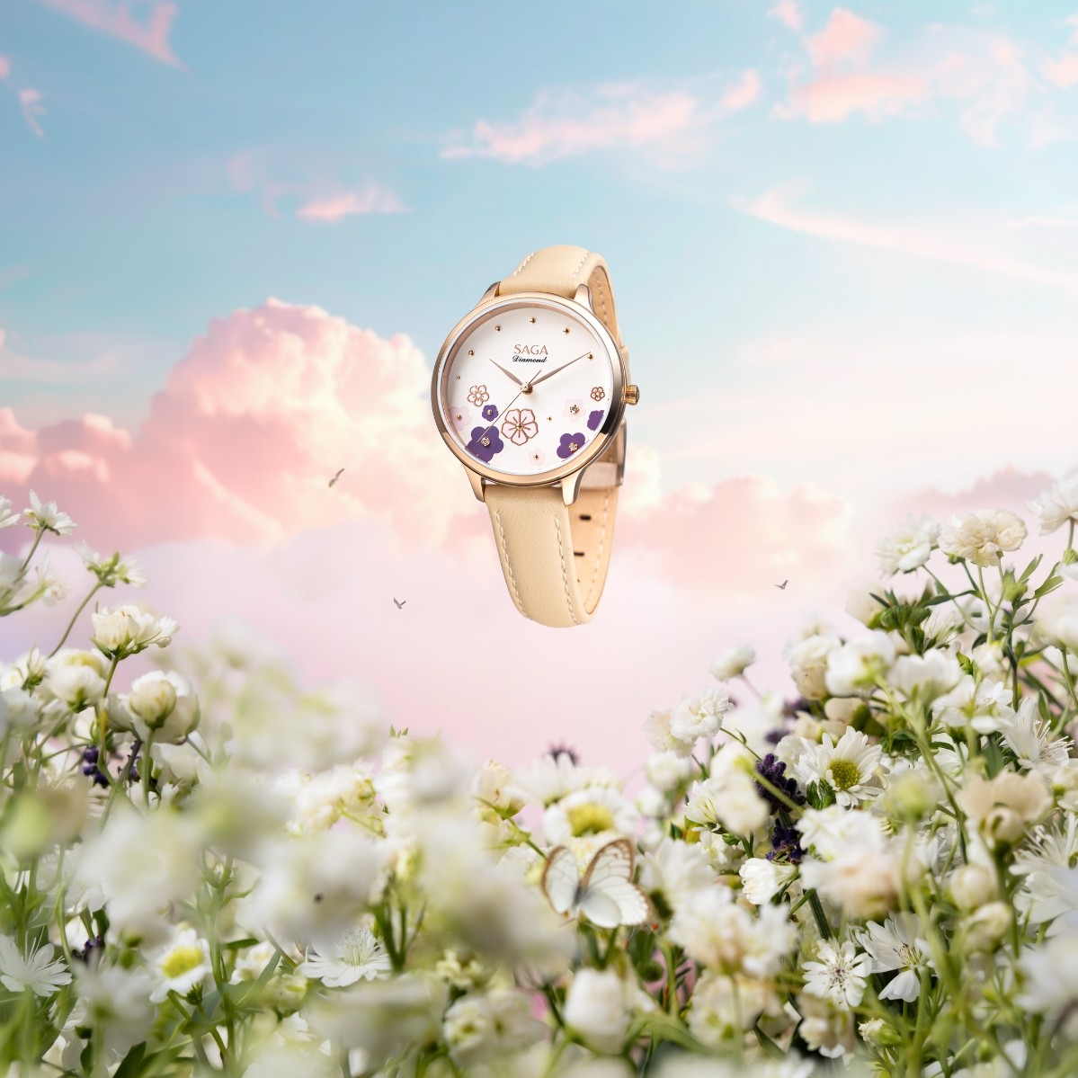 Saga Chroma Dance 54359-LGCRYL-2 – Mặt số 34mm, Mặt số đổi màu, Đính kim cương 6 Đồng hồ nữ Saga 54359-LGCRYL-2