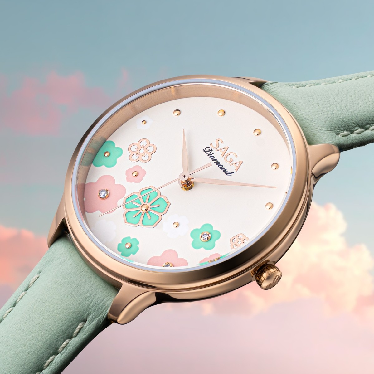 Saga Chroma Dance 54359-LGCRGR-2 – Mặt số 34mm, Mặt số đổi màu, Đính kim cương 8 Mặt số Saga 54359-LGCRGR-2 trước khi đổi màu