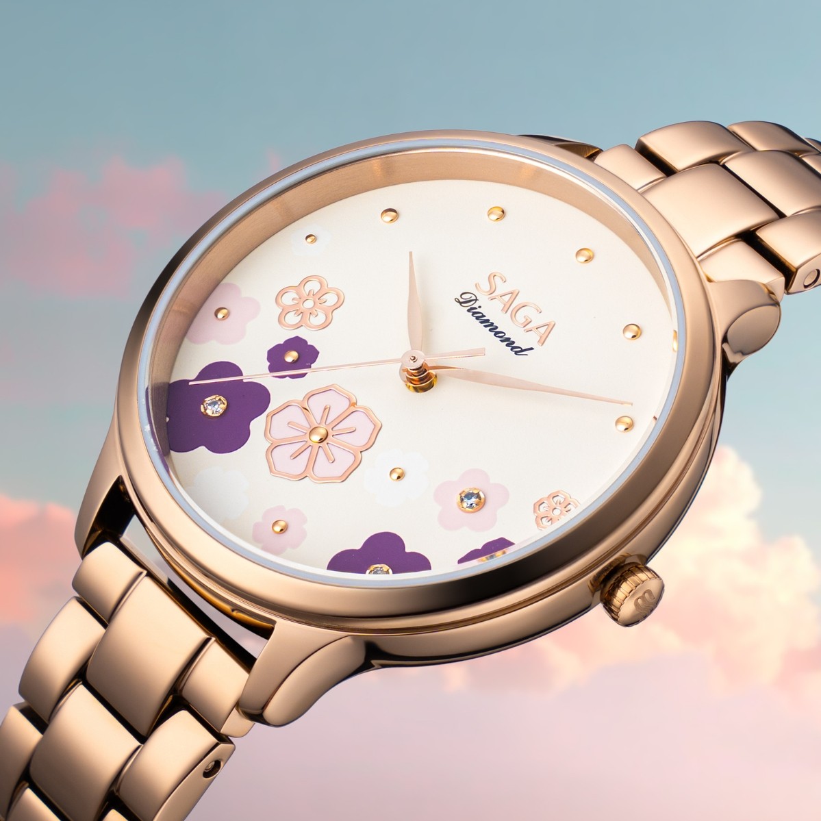 Saga Chroma Dance 54390-LGCRLG-2A – Mặt số 34mm, Mặt số đổi màu, Đính kim cương 8 Mặt số Saga 54390-LGCRLG-2A trước khi đổi màu