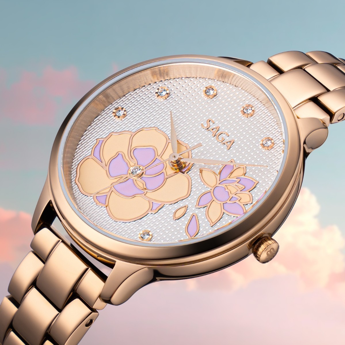 Saga Chroma Dance 54390-LGWTLG-2A – Mặt số 34mm, Mặt số đổi màu, Đính đá 10 Mặt số Saga 54390-LGWTLG-2A trước khi đổi màu