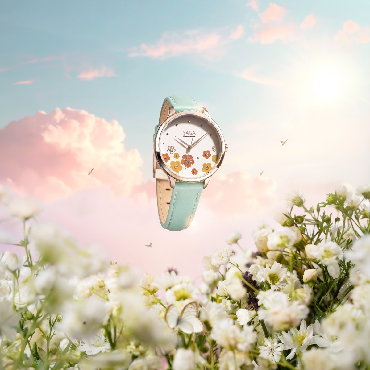 Saga Chroma Dance 54359-LGCRGR-2 – Mặt số 34mm, Mặt số đổi màu, Đính kim cương 9 Vẻ đẹp của đồng hồ 54359-LGCRGR-2 sau khi đổi màu