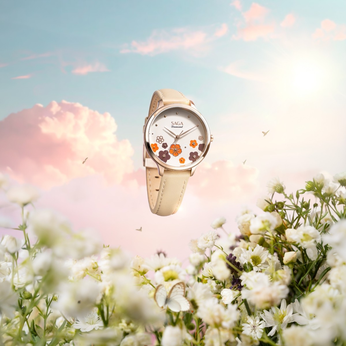 Saga Chroma Dance 54359-LGCRYL-2 – Mặt số 34mm, Mặt số đổi màu, Đính kim cương 9 Vẻ đẹp của đồng hồ Saga 54359-LGCRYL-2 sau khi đổi màu