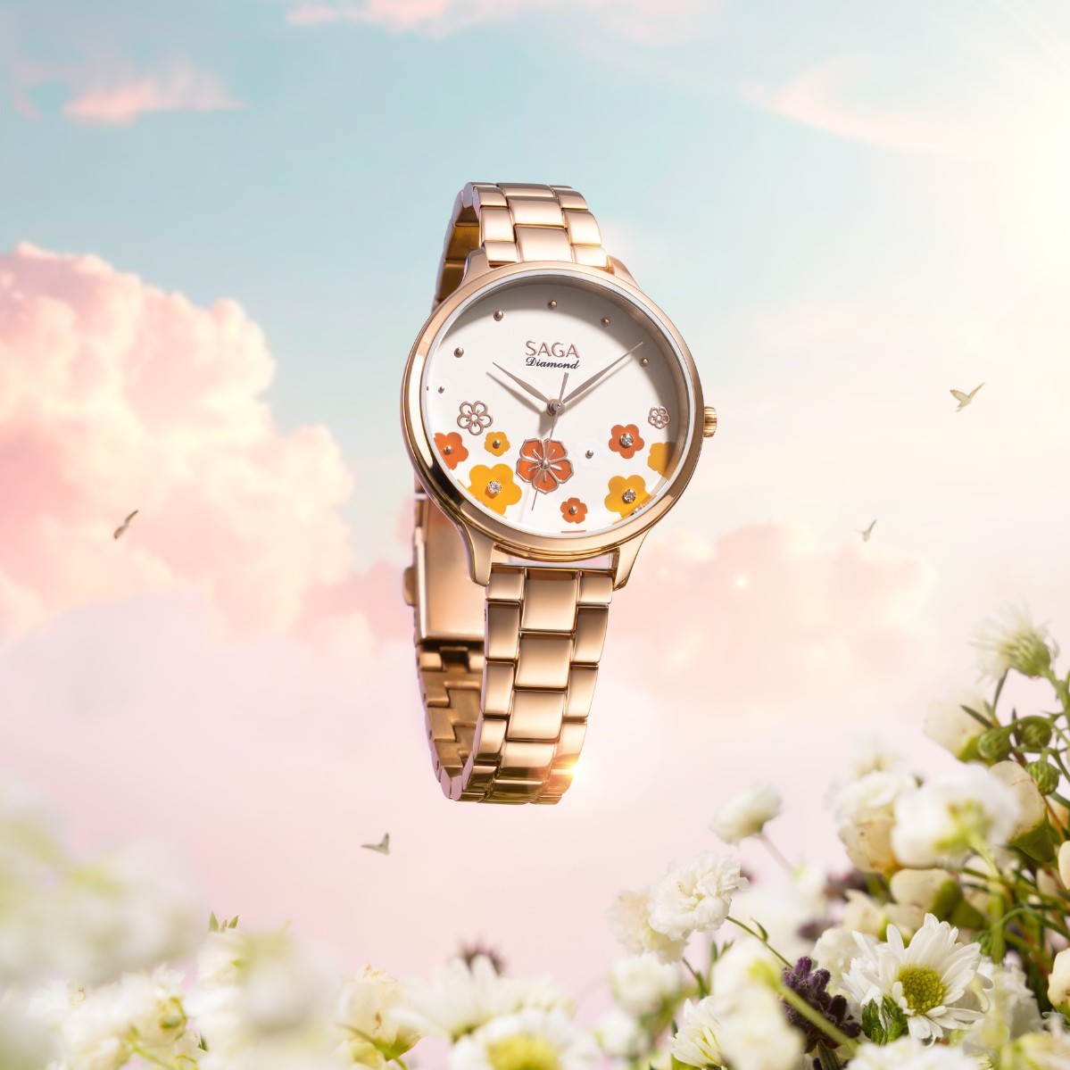 Saga Chroma Dance 54390-LGCRLG-2 – Mặt số 34mm, Mặt số đổi màu, Đính kim cương 7 Vẻ đẹp của đồng hồ Saga 54390-LGCRLG-2 sau khi đổi màu