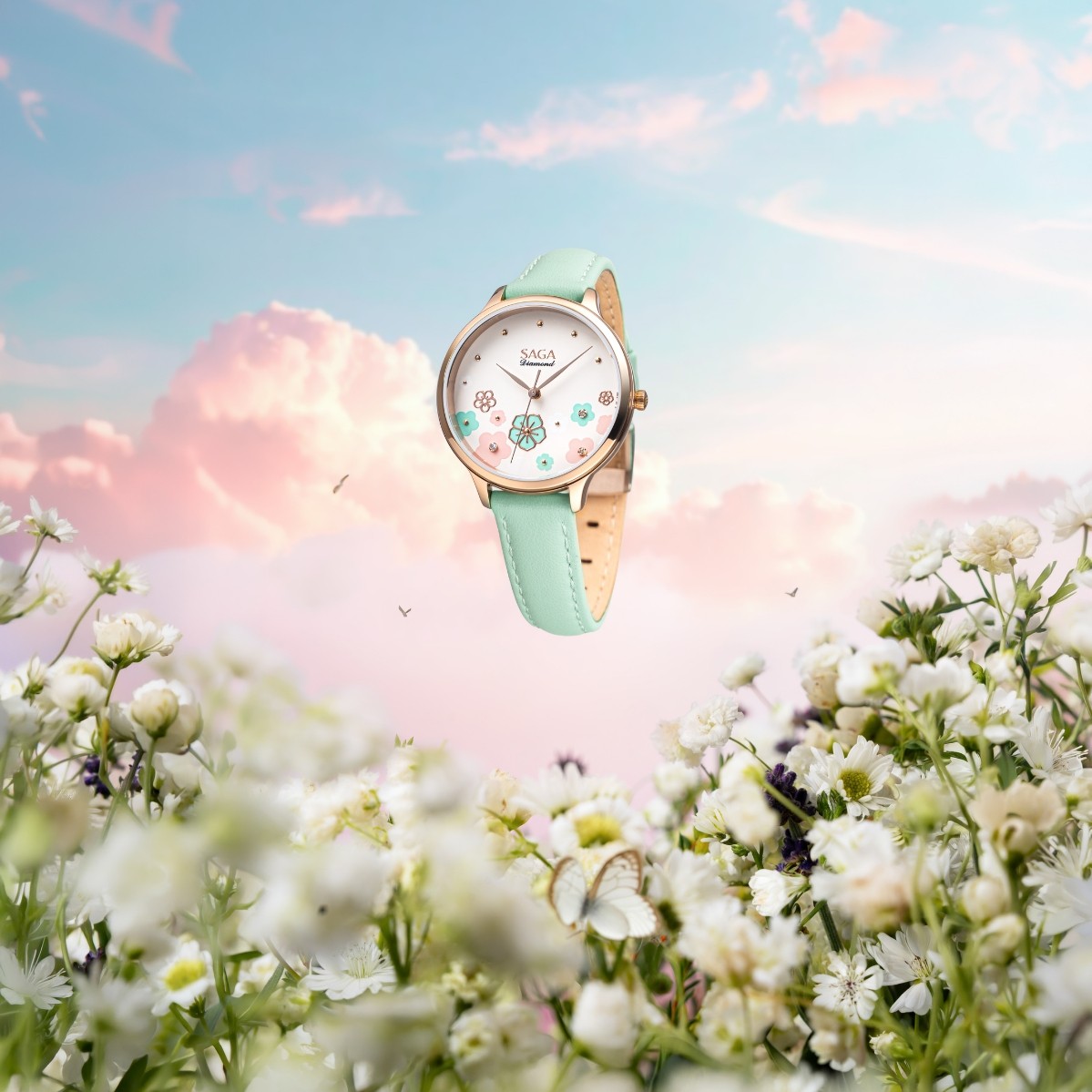 Saga Chroma Dance 54390-LGCRLG-2 – Mặt số 34mm, Mặt số đổi màu, Đính kim cương 11 Đồng hồ Saga 54359-LGCRGR-2