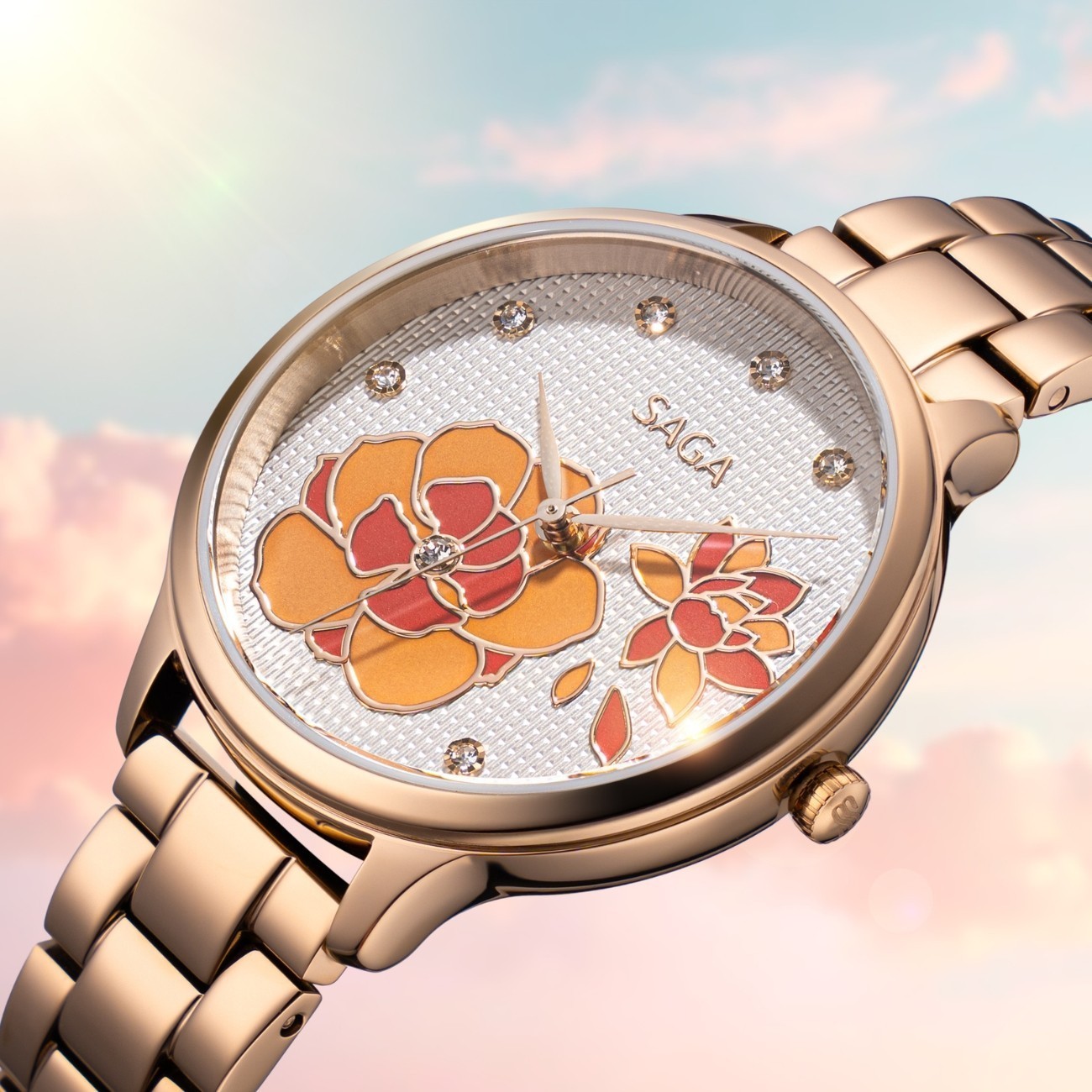 Pha lê Danube đính kết trên mặt số đồng hồ phiên bản hoa sen